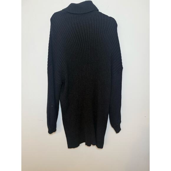 Black Sweater Turtle Neck Dress Size L with Bishop Sleeves - Picture 1 of 6